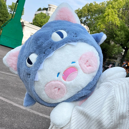 Fluffy Cat Plushie with Detachable Shark Hat