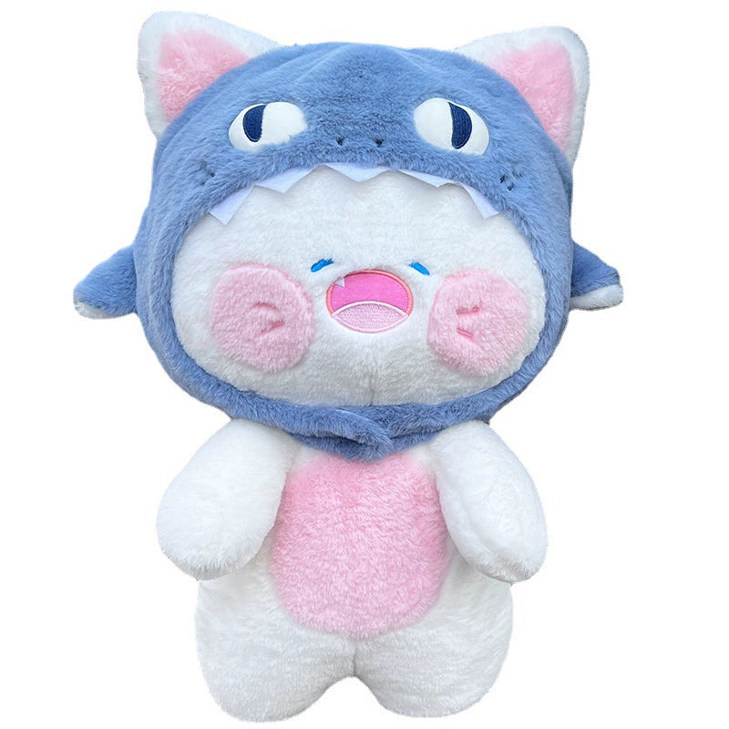 Fluffy Cat Plushie with Detachable Shark Hat