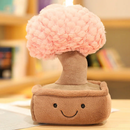 Smiling Lucky Tree Plush – Kawaii Pink Fluff & Cozy Home Charm 🌸🌳