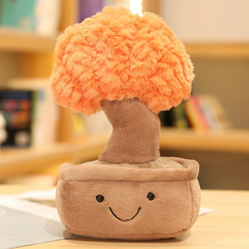 Smiling Lucky Tree Plush – Kawaii Pink Fluff & Cozy Home Charm 🌸🌳