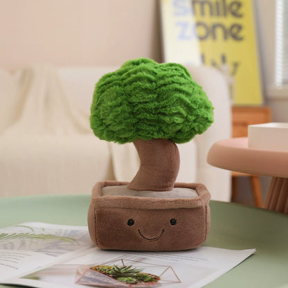 Smiling Lucky Tree Plush – Kawaii Pink Fluff & Cozy Home Charm 🌸🌳