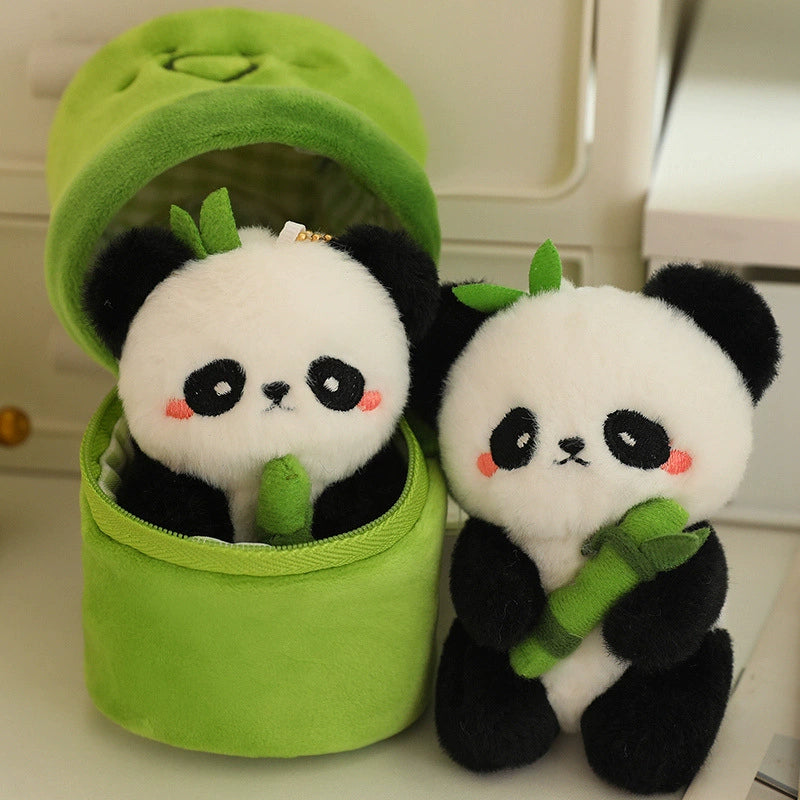 Panda de peluche rojo ruborizado: amigos para acurrucarse en una mini caja de bambú 🌿💤