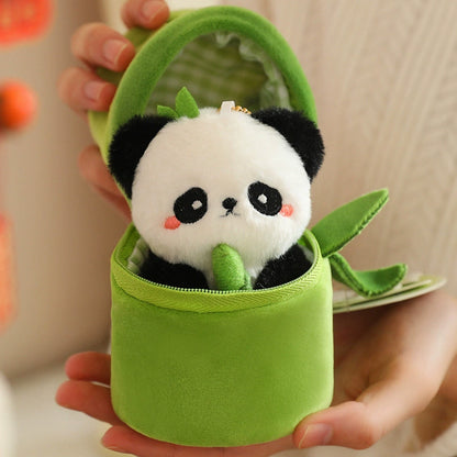 Panda de peluche rojo ruborizado: amigos para acurrucarse en una mini caja de bambú 🌿💤