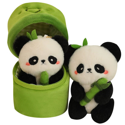 Panda de peluche rojo ruborizado: amigos para acurrucarse en una mini caja de bambú 🌿💤