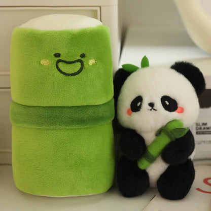 Panda de peluche rojo ruborizado: amigos para acurrucarse en una mini caja de bambú 🌿💤